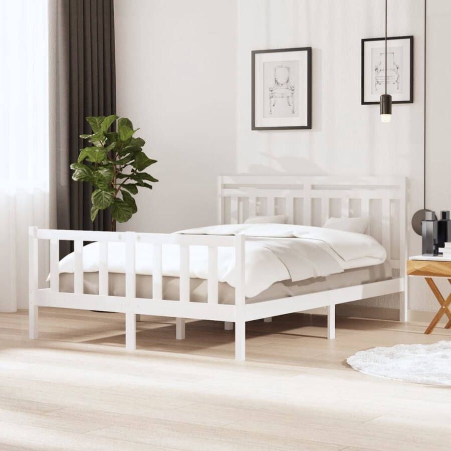 VidaXL -Bedframe-massief-hout-wit-150x200-cm-5FT-King-Size - Foto 1