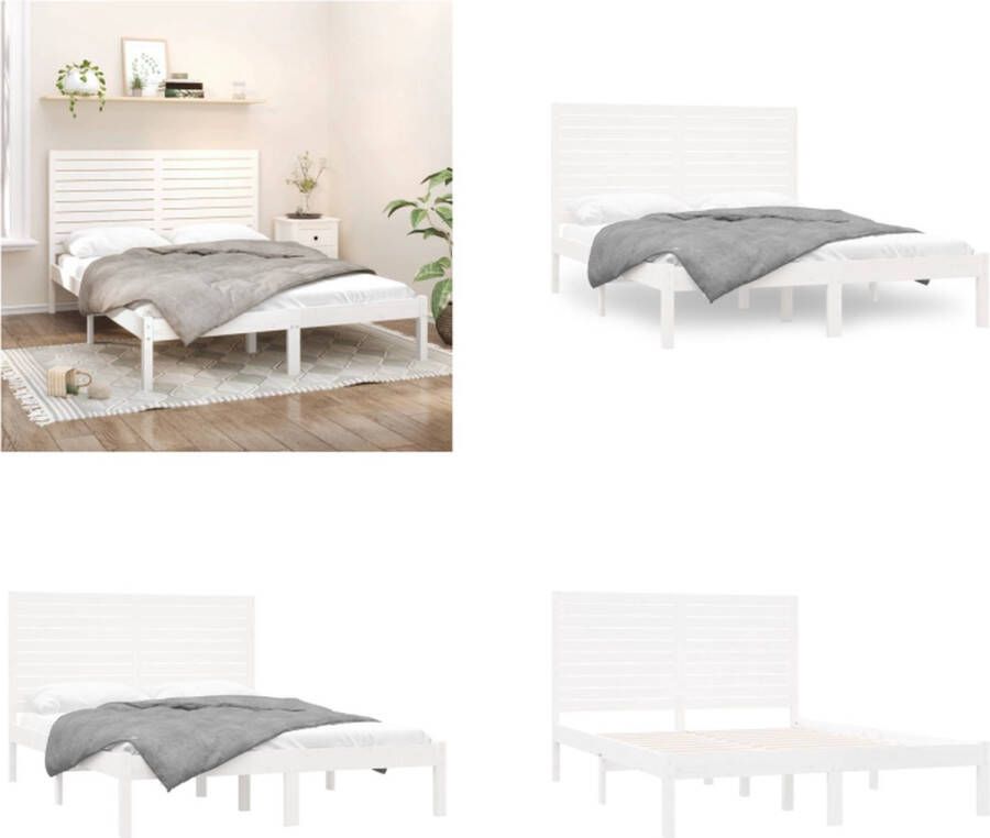 VidaXL Bedframe massief hout wit 160x200 cm Bedframe Bedframes Tweepersoonsbed Bed