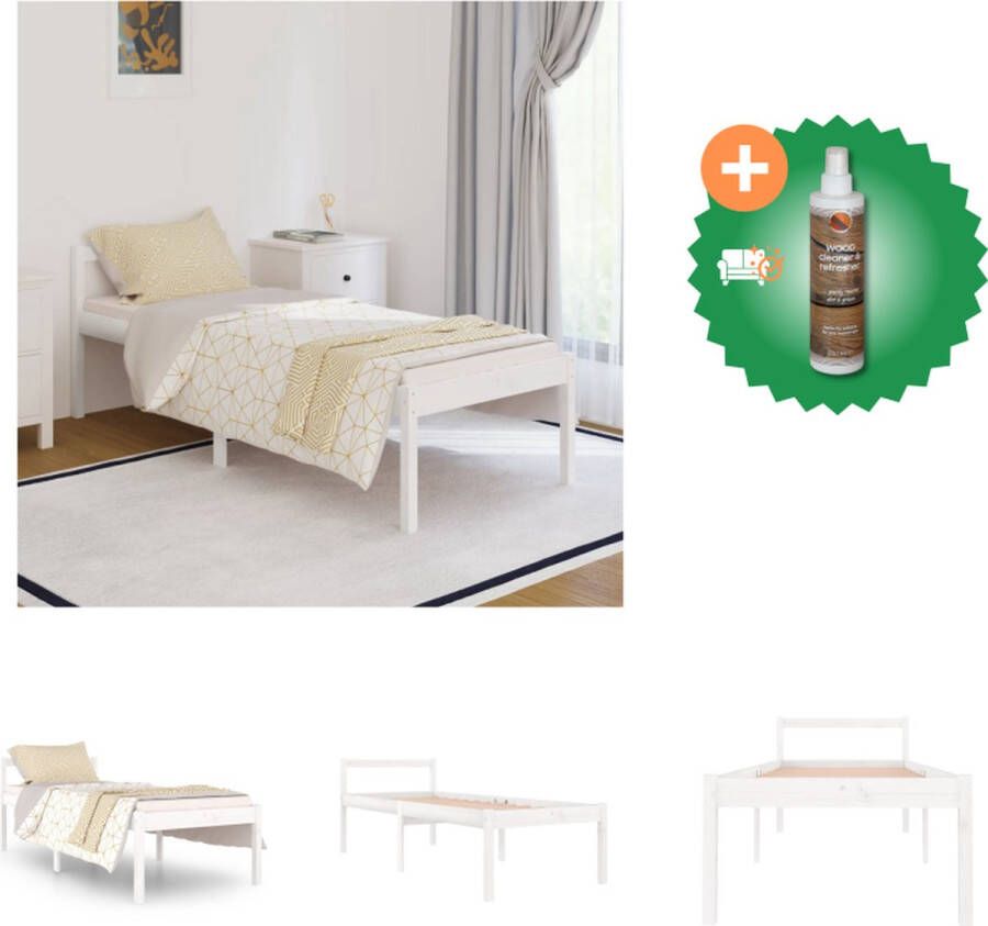 VidaXL Bedframe Grenenhout Wit 195.5 x 81 x 100 cm Voor matras 75 x 190 cm Stevig en stabiel Bed Inclusief Houtreiniger en verfrisser