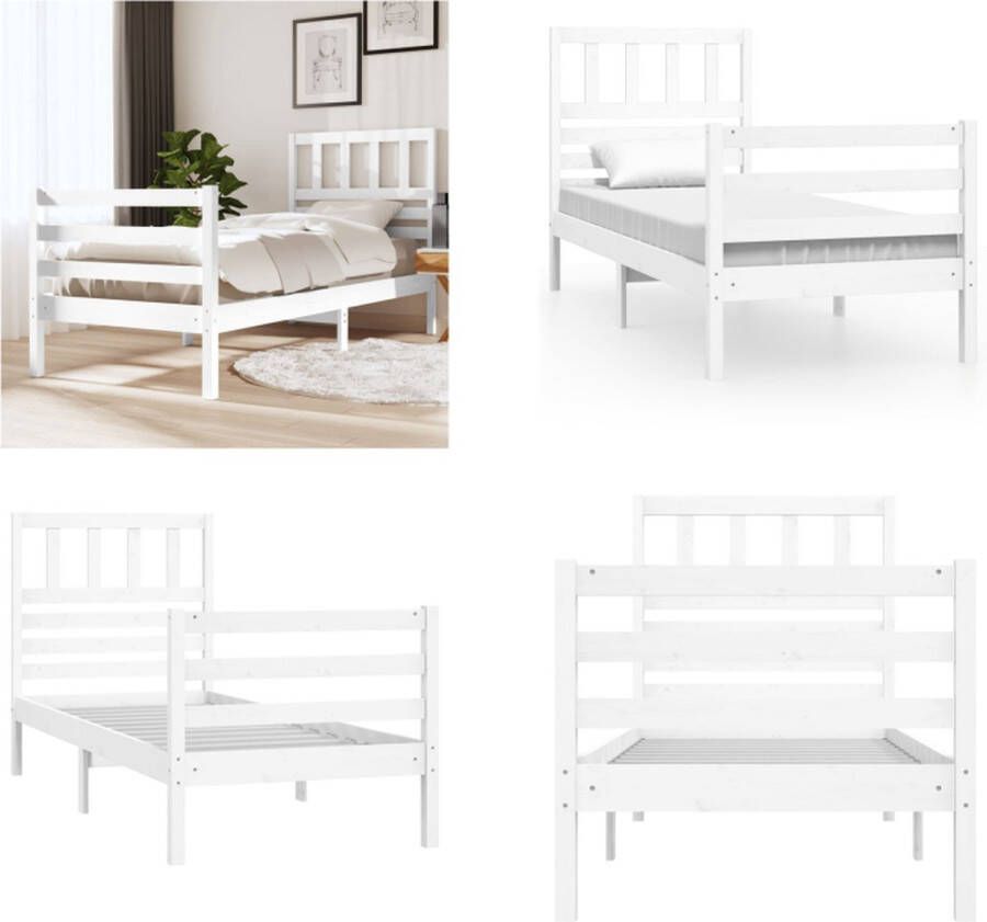 VidaXL Bedframe massief hout wit 75x190 cm 2FT6 small single Bedframe Bedframes Eenpersoonsbed Bed - Foto 2