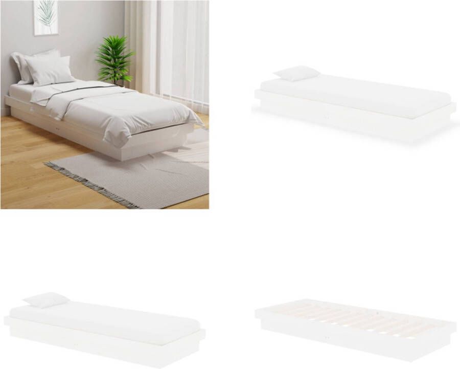 VidaXL Bedframe massief hout wit 75x190 cm 2FT6 Small Single Bedframe Bedframes Eenpersoonsbed Bed - Foto 3