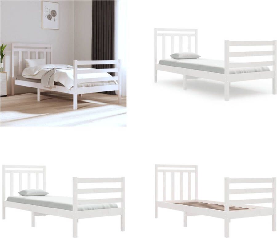 VidaXL Bedframe massief hout wit 75x190 cm 2FT6 Small Single Bedframe Bedframes Eenpersoonsbed Bed