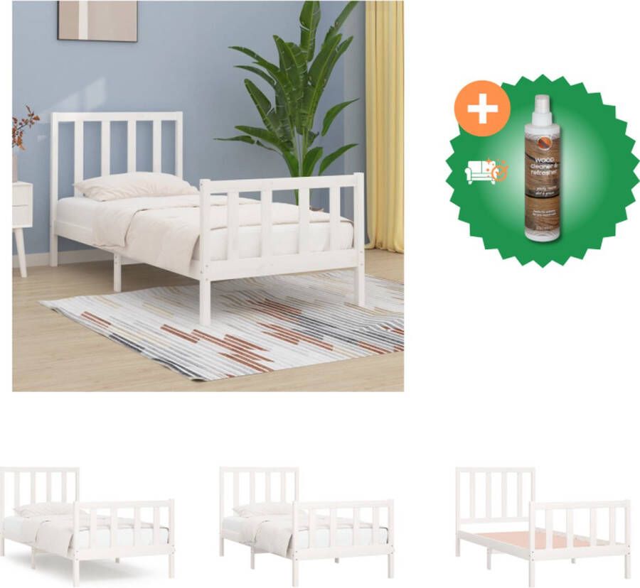 VidaXL Bedframe Grenenhout wit 195.5 x 95.5 x 69.5 cm multiplex lattenbodem Bed Inclusief Houtreiniger en verfrisser