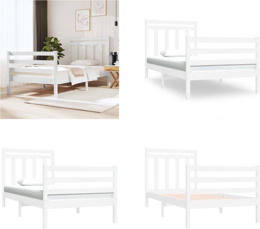 VidaXL Bedframe massief hout wit 90x190 cm 3FT Single Bedframe Bedframes Eenpersoonsbed Bed - Foto 3