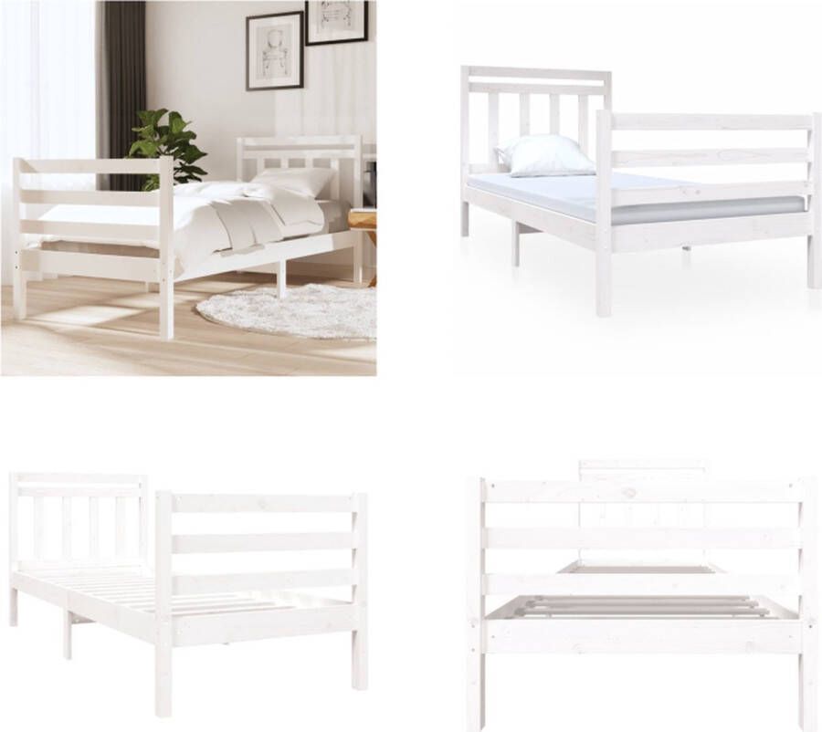 VidaXL Bedframe massief hout wit 90x190 cm 3FT Single Bedframe Bedframes Eenpersoonsbed Bed - Foto 2