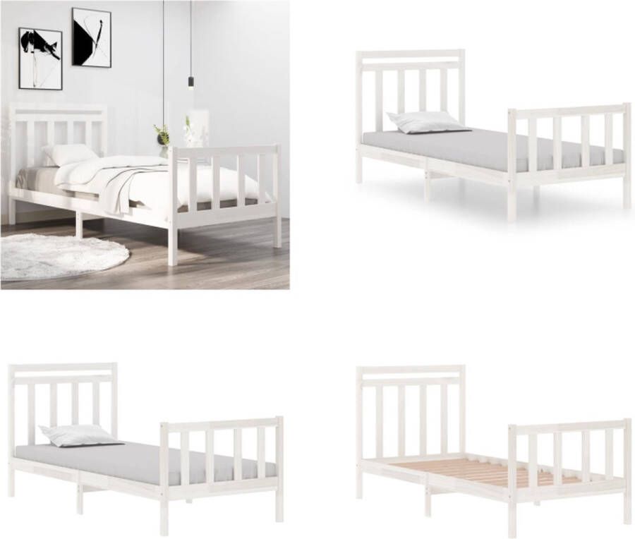 VidaXL Bedframe massief hout wit 90x190 cm 3FT Single Bedframe Bedframes Eenpersoonsbed Bed