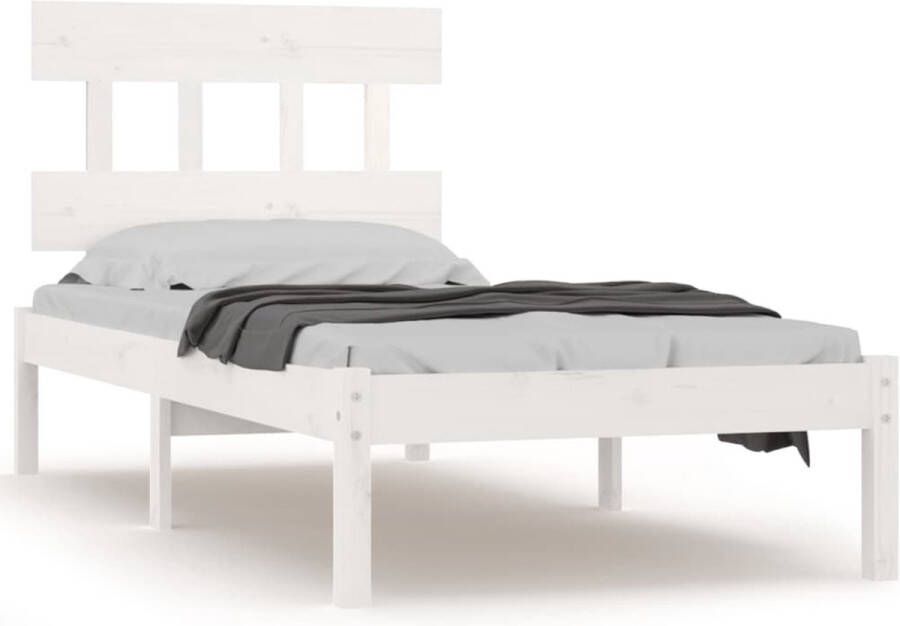 VidaXL Bedframe Massief Grenen Wit 90x190 cm Houten Bedframe Enkel Bed Grenenhout Bed Wit Bed Kopen Bed Online Bestellen - Foto 2