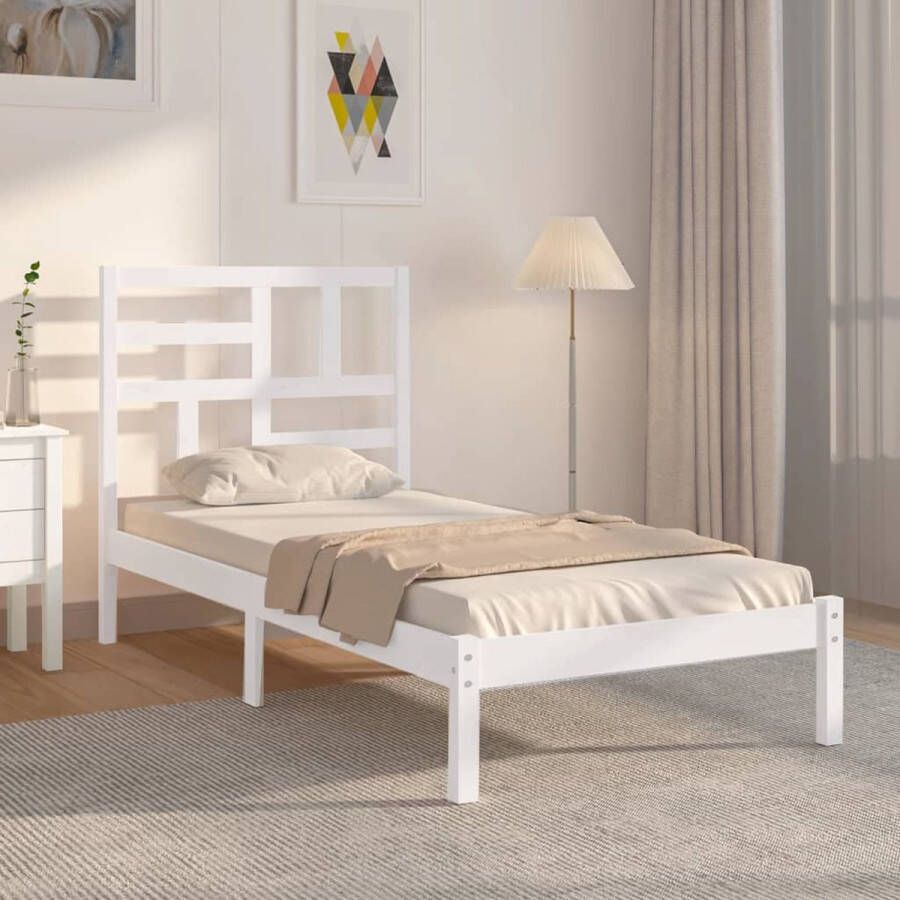 VidaXL -Bedframe-massief-hout-wit-90x200-cm