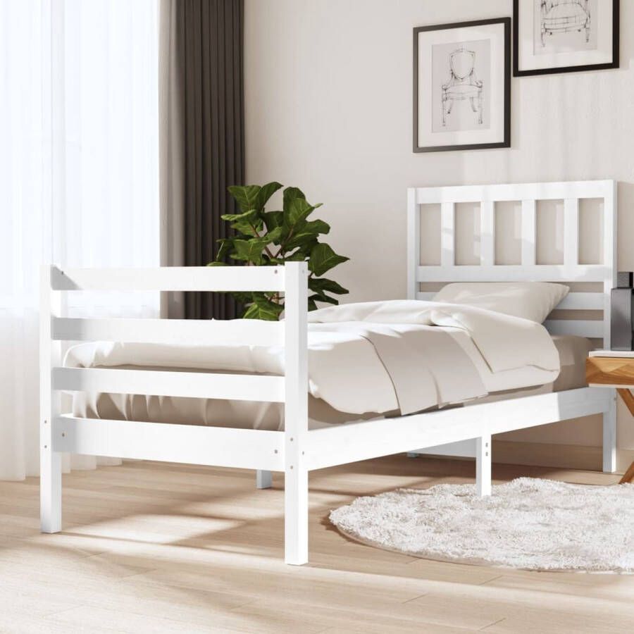 VidaXL -Bedframe-massief-hout-wit-90x200-cm