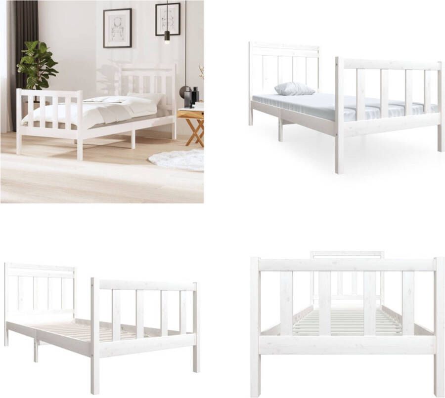 VidaXL Bedframe massief hout wit 90x200 cm Bedframe Bedframes Eenpersoonsbed Bed - Foto 2