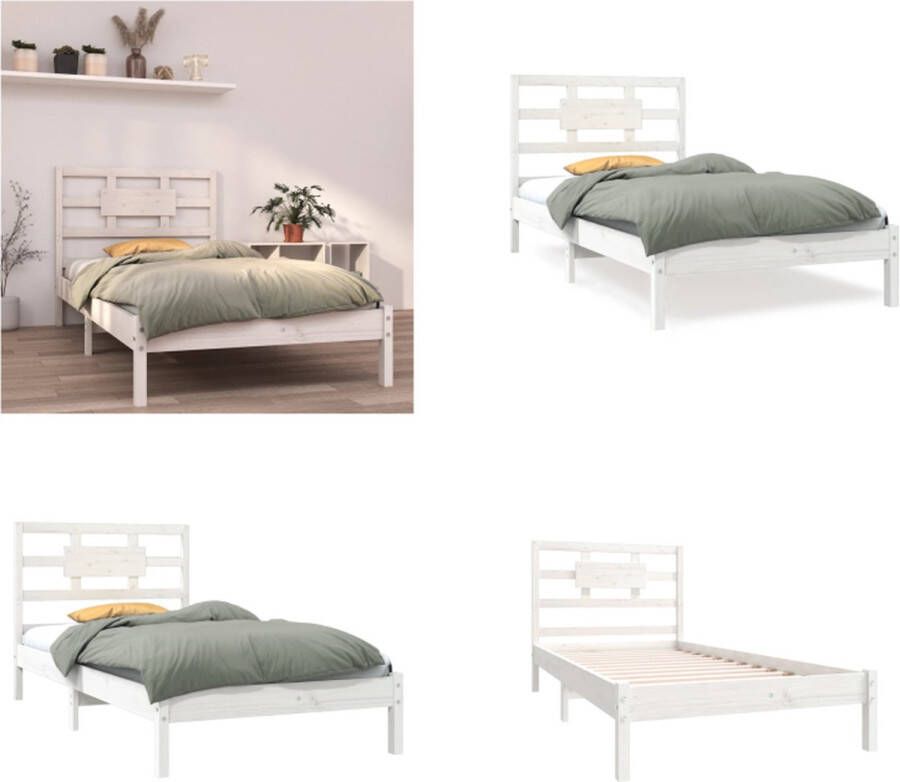 VidaXL Bedframe massief hout wit 90x200 cm Bedframe Bedframes Eenpersoonsbed Bed