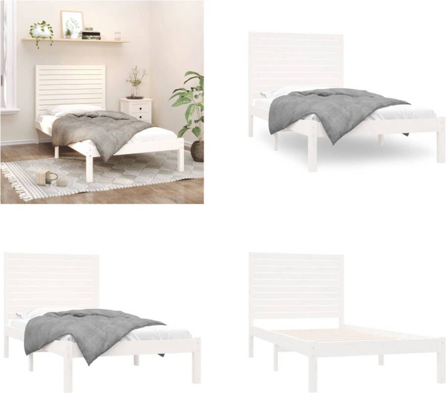 VidaXL Bedframe massief hout wit 90x200 cm Bedframe Bedframes Eenpersoonsbed Bed - Foto 3