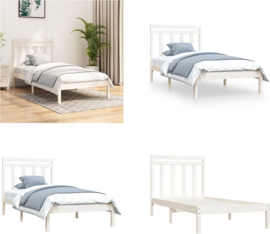 VidaXL Bedframe massief hout wit 90x200 cm Bedframe Bedframes Eenpersoonsbed Bed