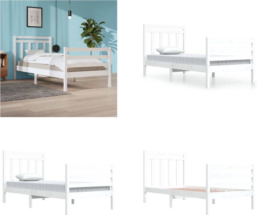 VidaXL Bedframe massief hout wit 90x200 cm Bedframe Bedframes Eenpersoonsbed Bed