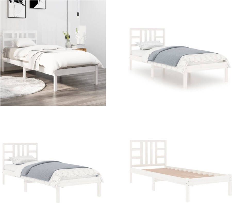 VidaXL Bedframe massief hout wit 90x200 cm Bedframe Bedframes Eenpersoonsbed Bed