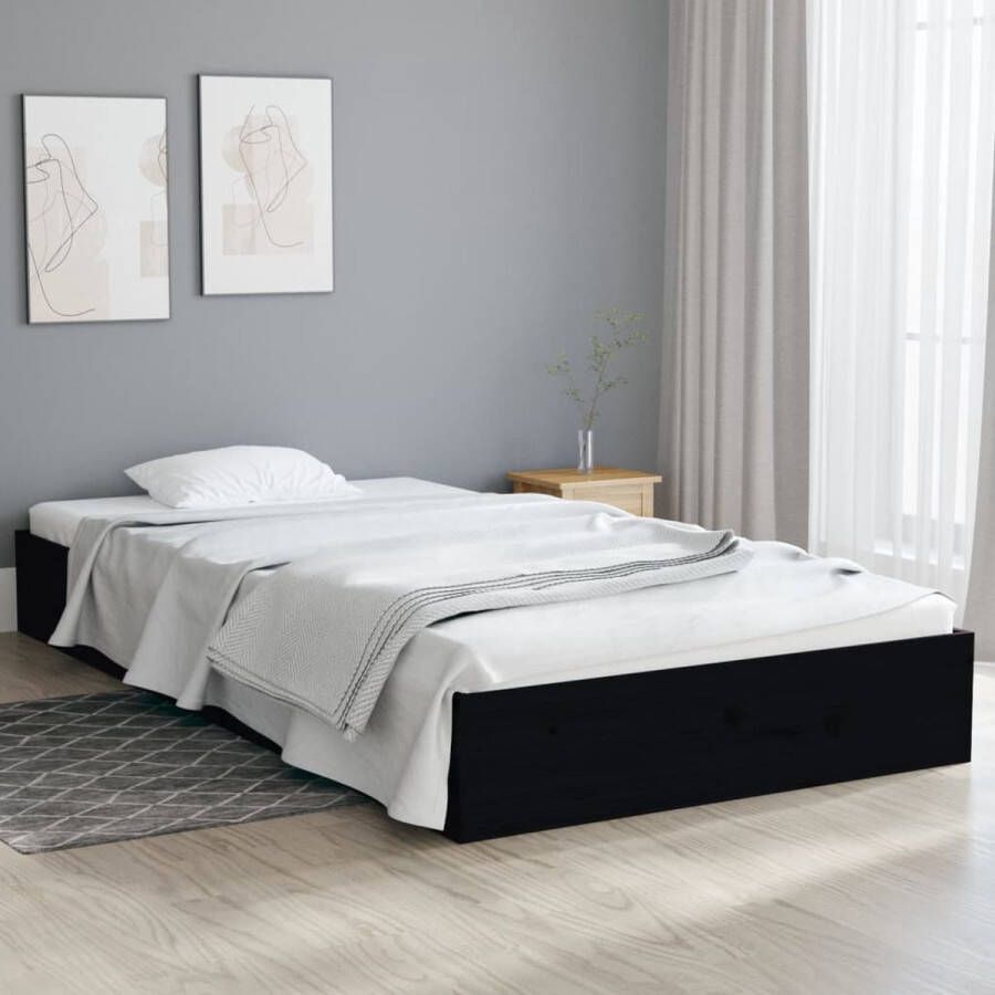 VidaXL -Bedframe-massief-hout-zwart-100x200-cm