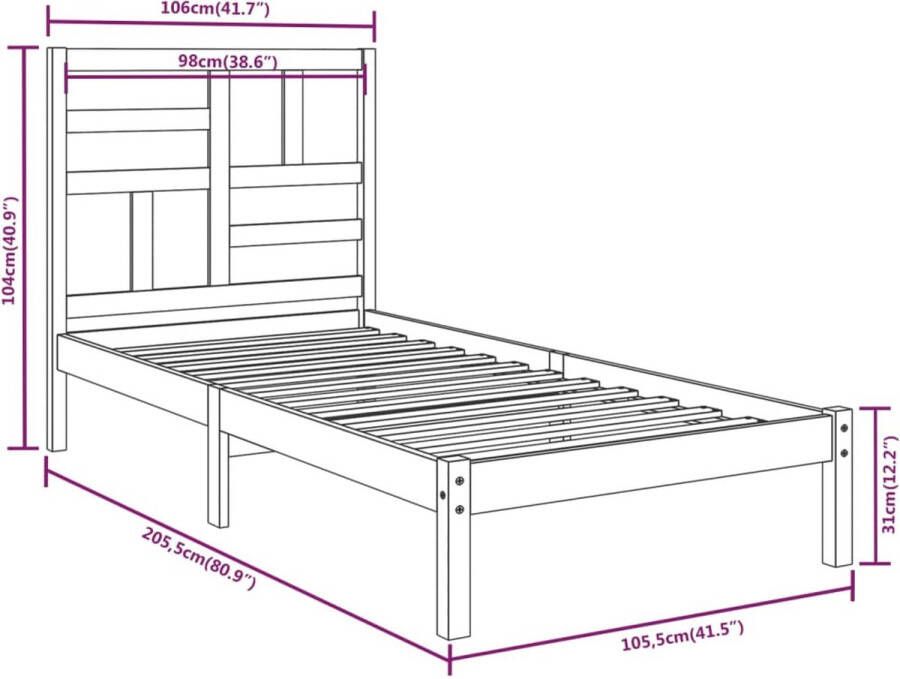 VidaXL -Bedframe-massief-hout-zwart-100x200-cm - Foto 3