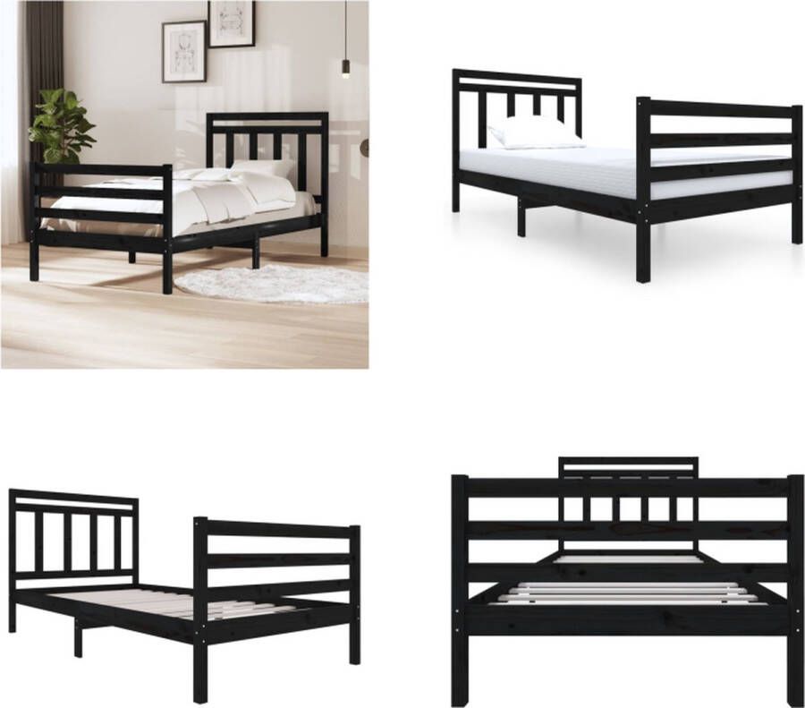 VidaXL Bedframe massief hout zwart 100x200 cm Bedframe Bedframes Eenpersoonsbed Bed