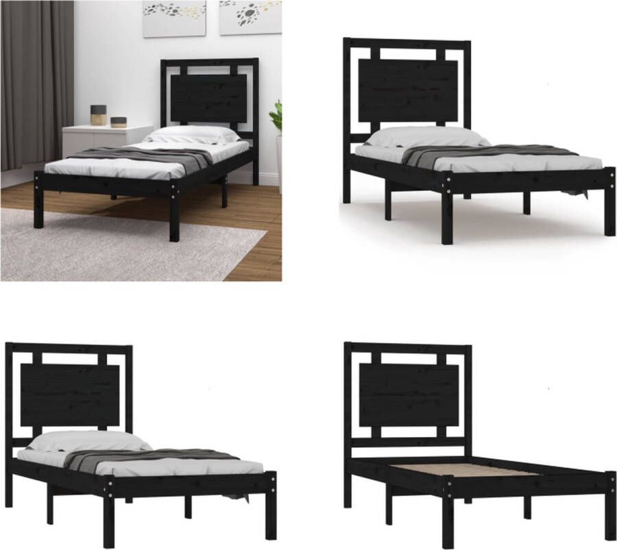 VidaXL Bedframe massief hout zwart 100x200 cm Bedframe Bedframes Eenpersoonsbed Bed