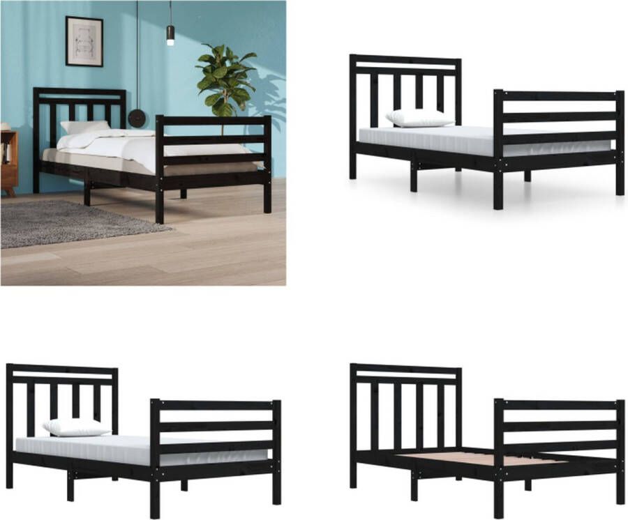 VidaXL Bedframe massief hout zwart 100x200 cm Bedframe Bedframes Eenpersoonsbed Bed