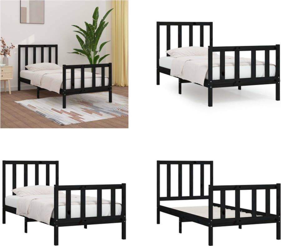 VidaXL Bedframe massief hout zwart 100x200 cm Bedframe Bedframes Eenpersoonsbed Bed