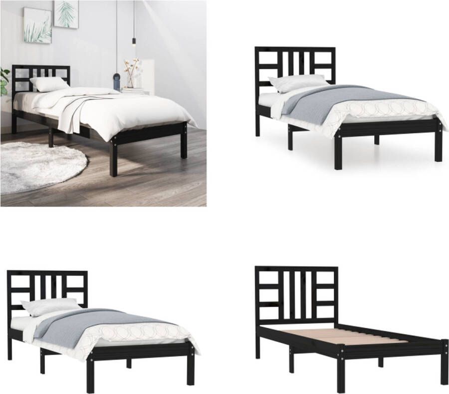 vidaXL Bedframe massief hout zwart 100x200 cm Bedframe Bedframes Eenpersoonsbed Bed
