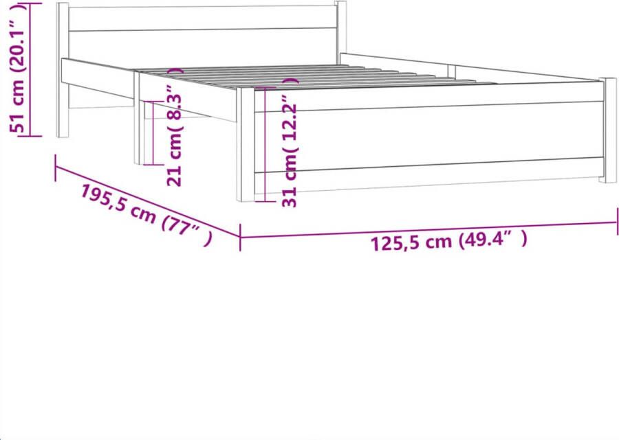 VidaXL -Bedframe-massief-hout-zwart-120x190-cm-4FT-Small-Double - Foto 2