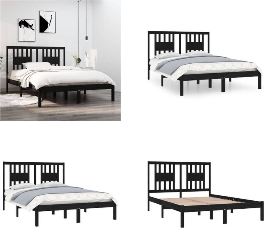 VidaXL Bedframe massief hout zwart 120x190 cm 4FT Small Double Bedframe Bedframes Tweepersoonsbed Bed - Foto 7