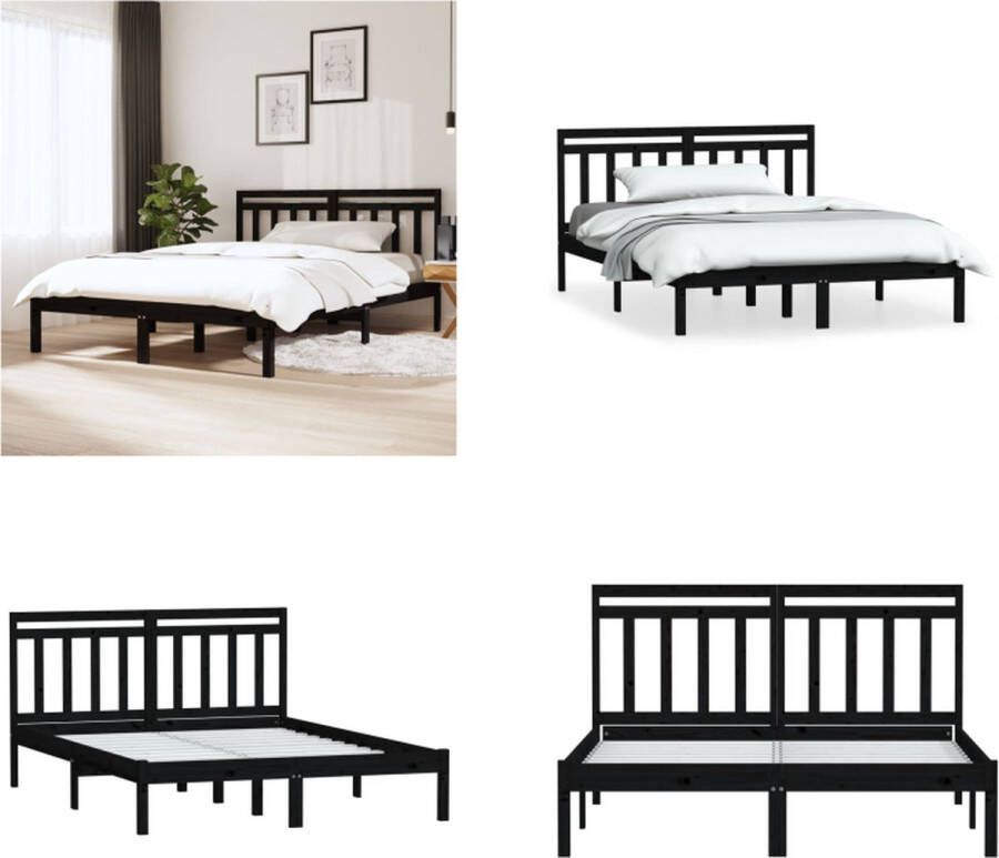 VidaXL Bedframe massief hout zwart 120x190 cm 4FT small double Bedframe Bedframes Tweepersoonsbed Bed