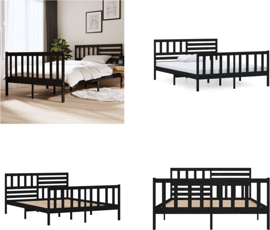 VidaXL Bedframe massief hout zwart 120x190 cm 4FT Small Double Bedframe Bedframes Tweepersoonsbed Bed