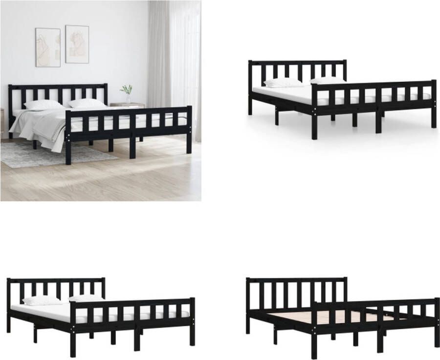 VidaXL Bedframe massief hout zwart 120x190 cm 4FT Small Double Bedframe Bedframes Tweepersoonsbed Bed