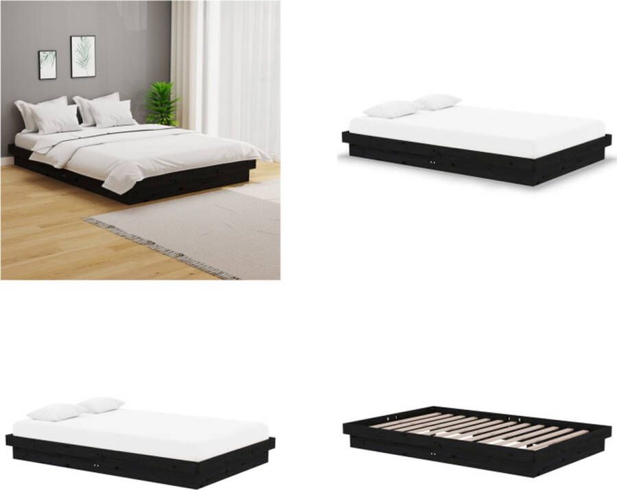 VidaXL Bedframe massief hout zwart 120x190 cm 4FT Small Double Bedframe Bedframes Tweepersoonsbed Bed - Foto 6