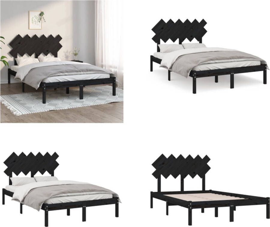 VidaXL Bedframe massief hout zwart 120x200 cm Bedframe Bedframes Bed Bedbodem
