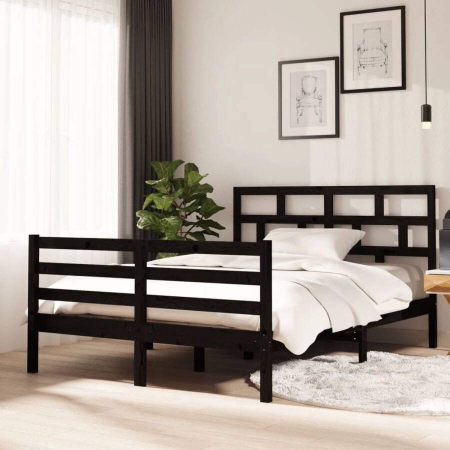 VidaXL -Bedframe-massief-hout-zwart-135x190-cm-4FT6-Double