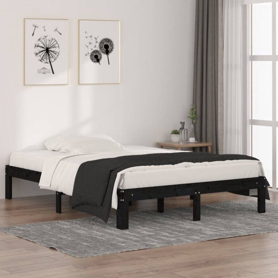 VidaXL -Bedframe-massief-hout-zwart-135x190-cm-4FT6-double