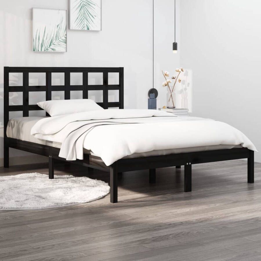 VidaXL Bedframe massief hout zwart 135x190 cm 4FT6 Double - Foto 1