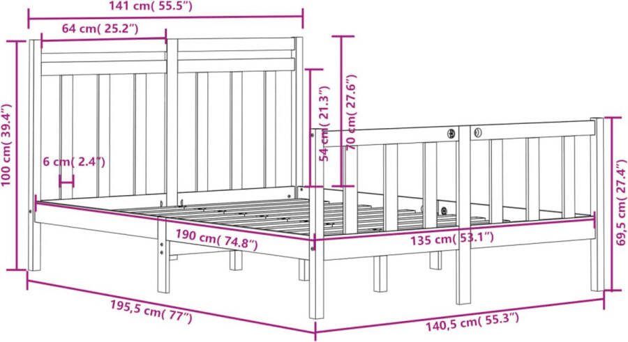VidaXL -Bedframe-massief-hout-zwart-135x190-cm-4FT6-Double - Foto 3