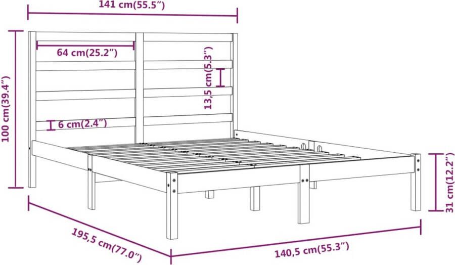 VidaXL -Bedframe-massief-hout-zwart-135x190-cm-4FT6-Double - Foto 3