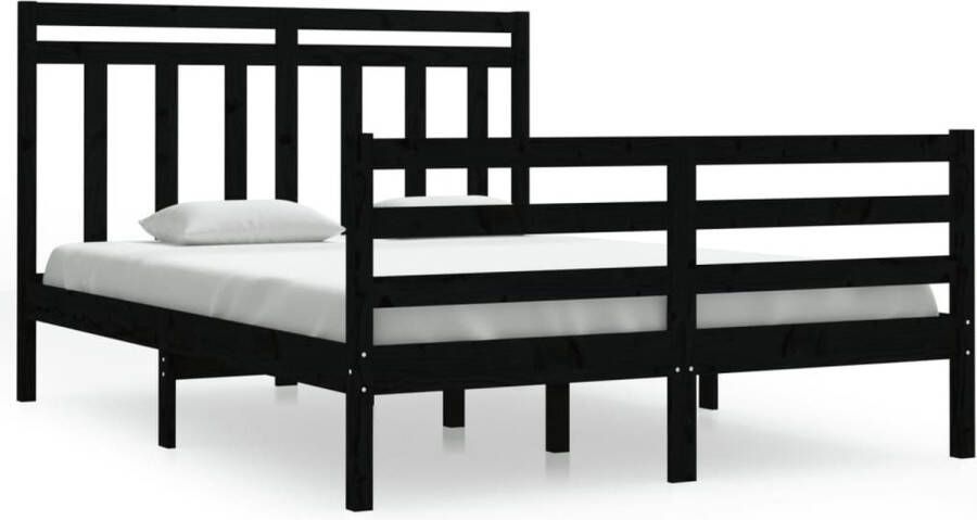 VidaXL -Bedframe-massief-hout-zwart-135x190-cm-4FT6-Double - Foto 4