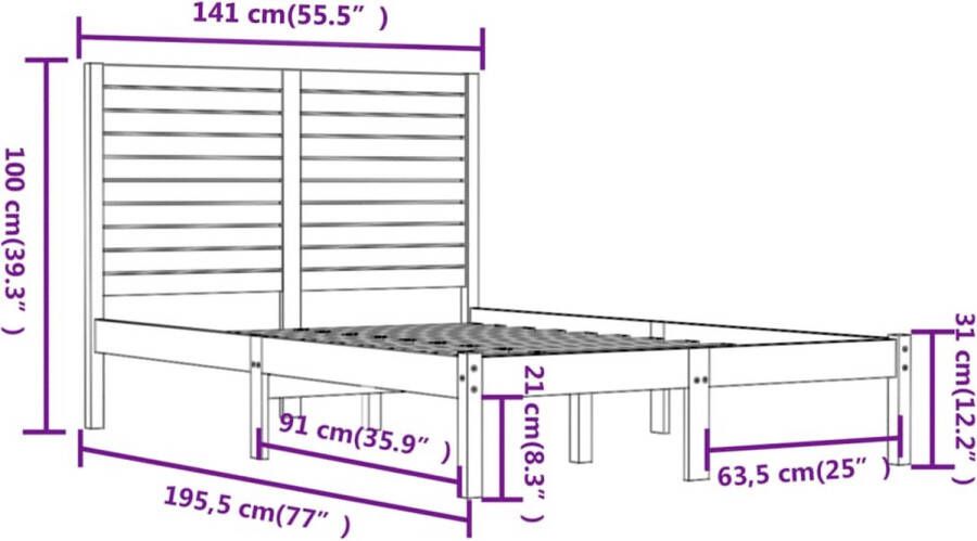 VidaXL -Bedframe-massief-hout-zwart-135x190-cm-4FT6-Double - Foto 1