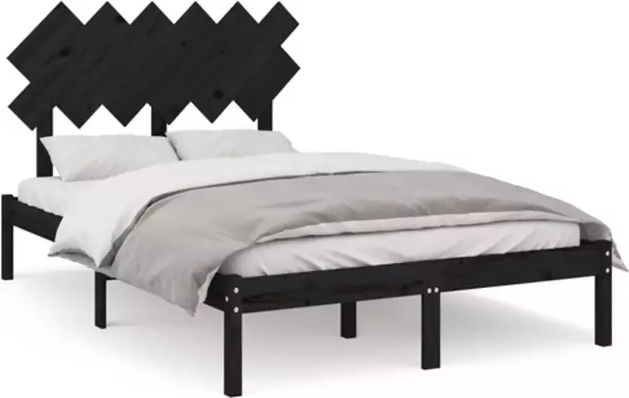 VidaXL -Bedframe-massief-hout-zwart-135x190-cm-4FT6-Double - Foto 2