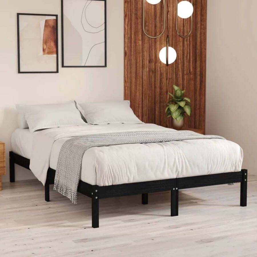 VidaXL -Bedframe-massief-hout-zwart-135x190-cm-4FT6-Double - Foto 1