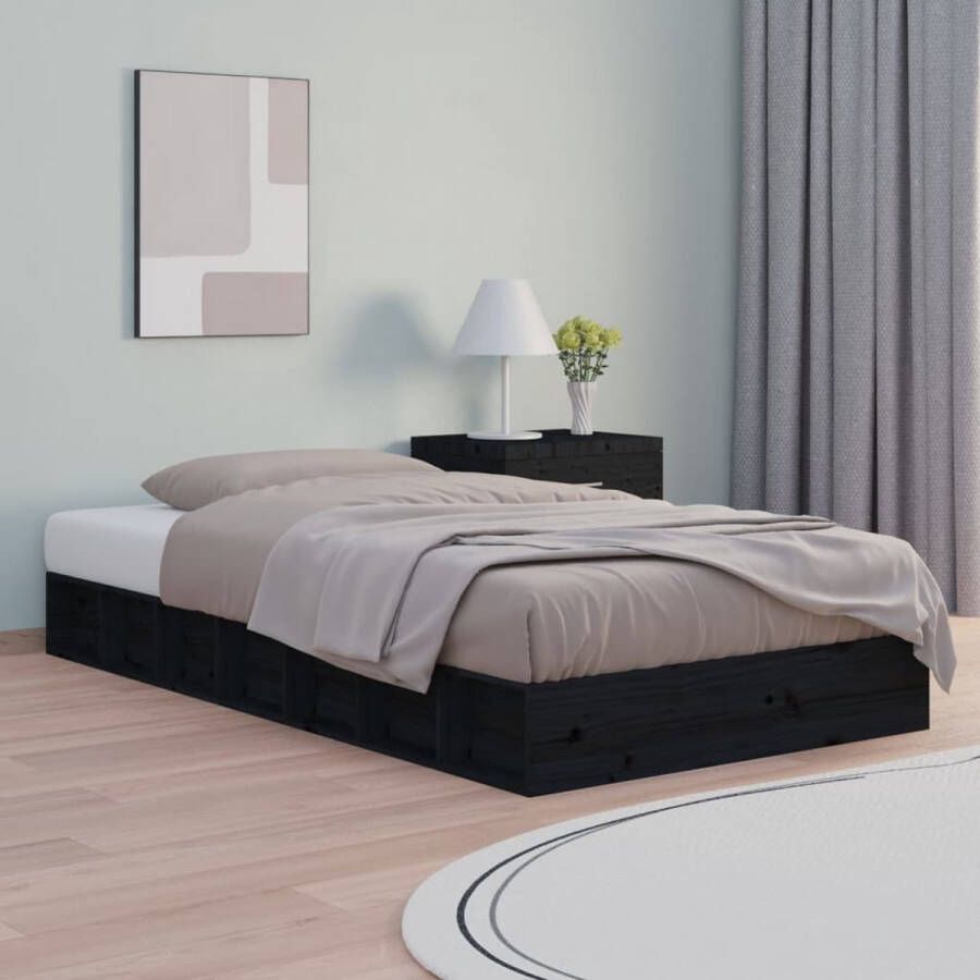 VidaXL -Bedframe-massief-hout-zwart-135x190-cm-4FT6-Double