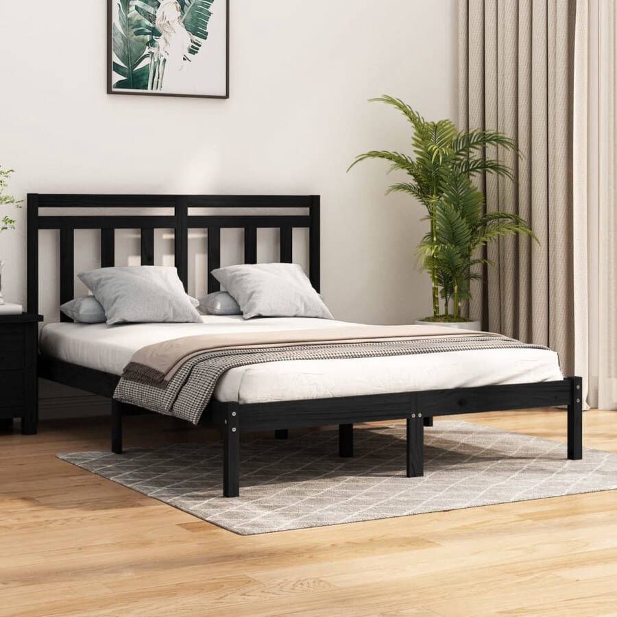 VidaXL -Bedframe-massief-hout-zwart-135x190-cm-4FT6-Double - Foto 1