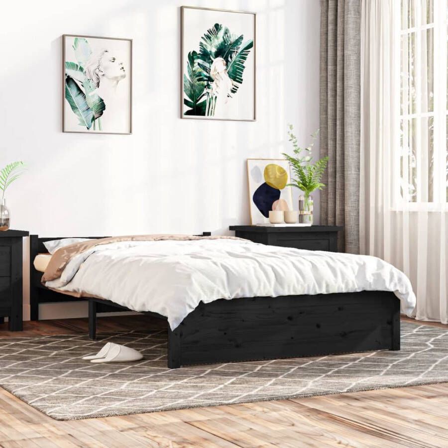 VidaXL -Bedframe-massief-hout-zwart-135x190-cm-4FT6-Double - Foto 1