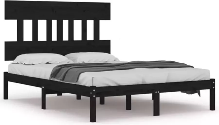 VidaXL -Bedframe-massief-hout-zwart-135x190-cm-4FT6-Double - Foto 2