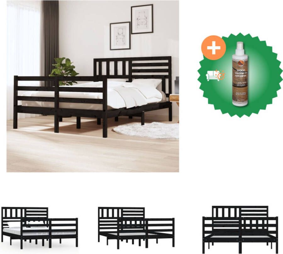 VidaXL Bedframe Houten bedframe 195.5 x 140.5 x 69.5 cm Zwart Geschikt voor matras van 135 x 190 cm Stabiel en comfortabel Inclusief hoofdeind Montage vereist Bed Inclusief Houtreiniger en verfrisser - Foto 7