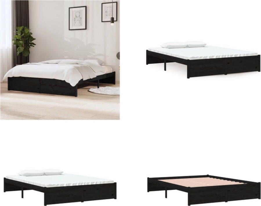 VidaXL Bedframe massief hout zwart 135x190 cm 4FT6 Double Bedframe Bedframes Bed Bedbodem
