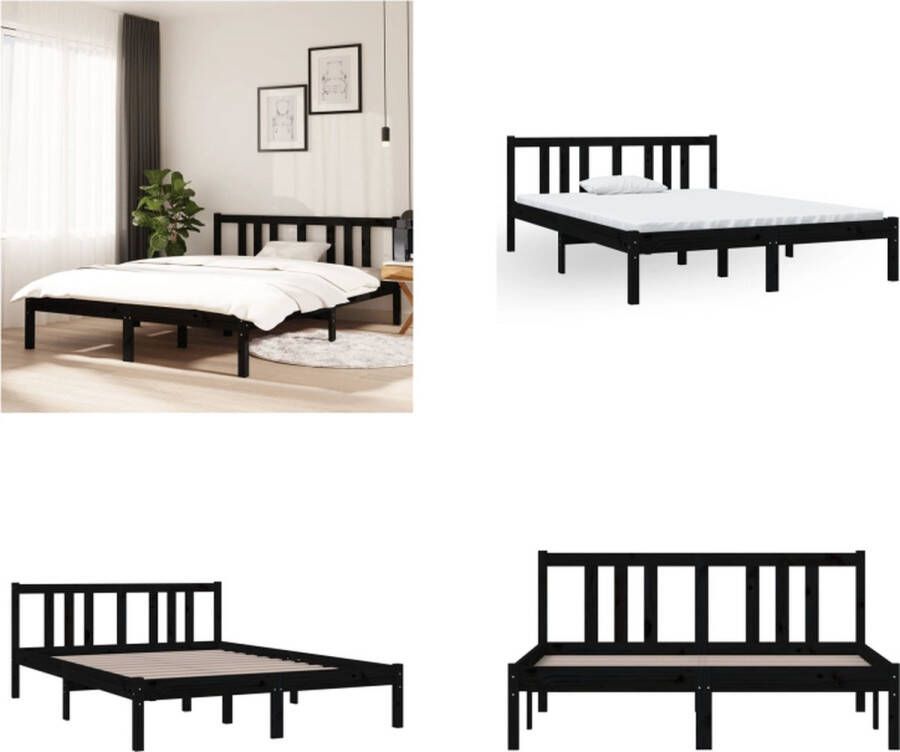 VidaXL Bedframe massief hout zwart 135x190 cm 4FT6 Double Bedframe Bedframes Bed Bedbodem