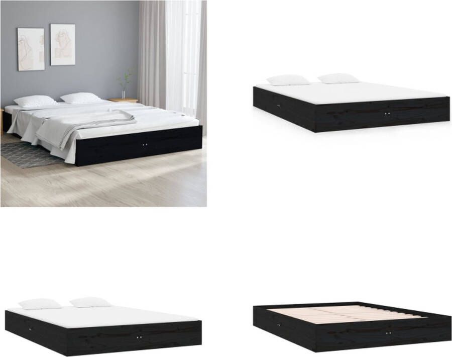 VidaXL Bedframe massief hout zwart 135x190 cm 4FT6 Double Bedframe Bedframes Bed Bedbodem